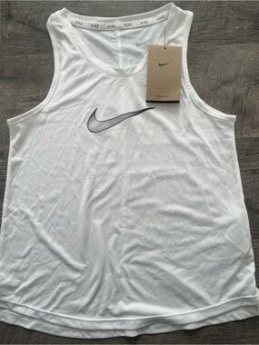 Kids Nike White Tank Top with Black Swoosh